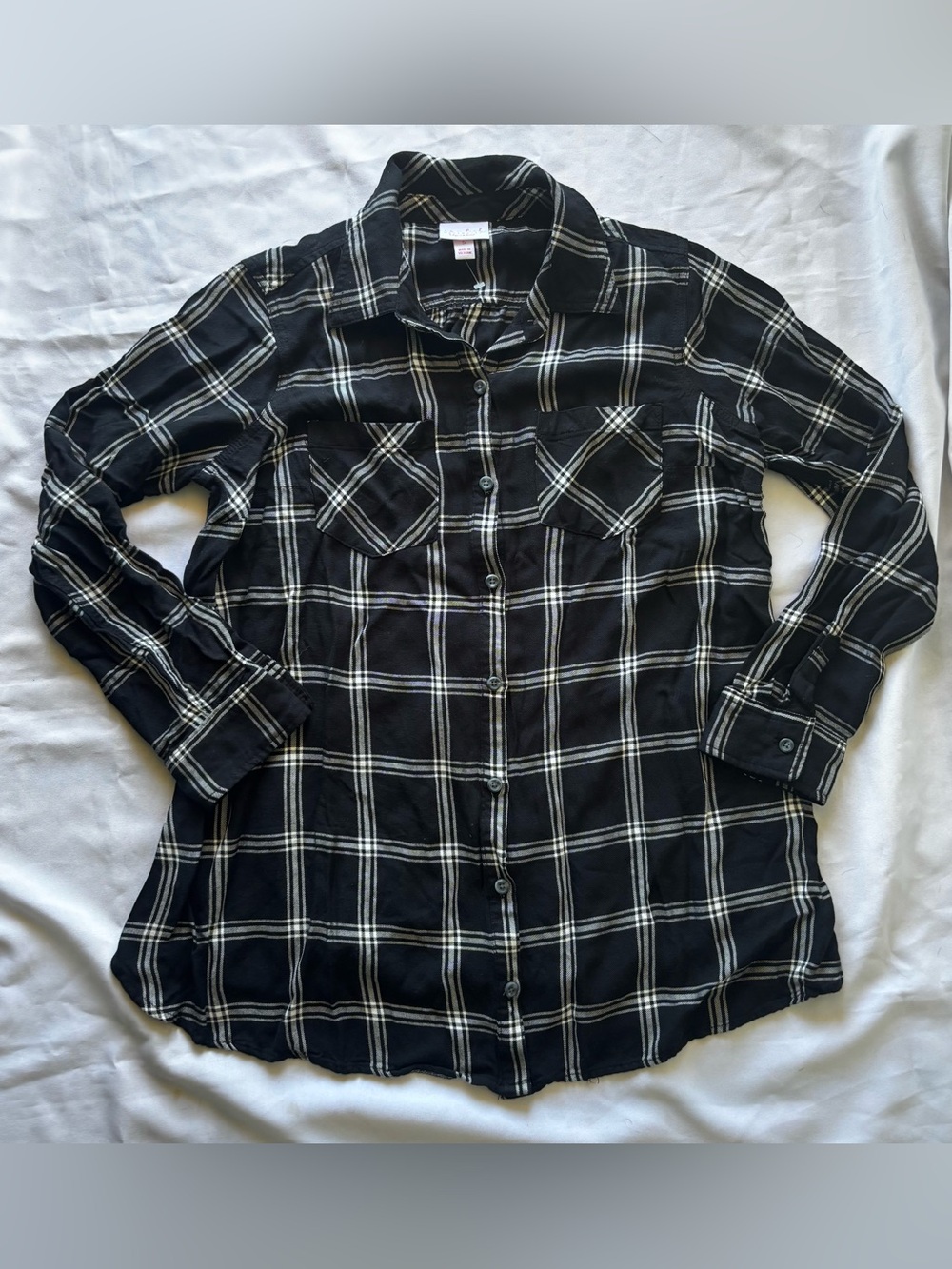 Ingrid & Isabel Maternity Womens Button Down Blouse in Black/White Plaid Sz S